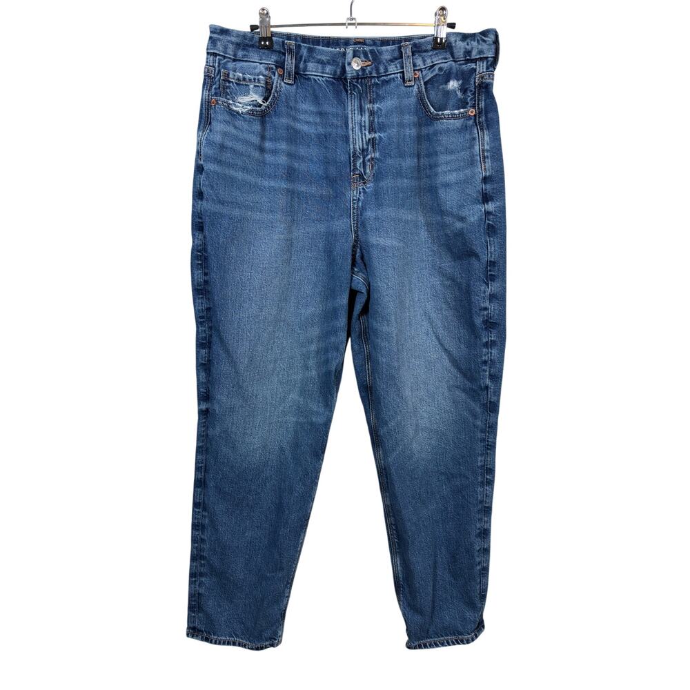 American Eagle Mom Jeans Womens 16 Blue High Rise Distressed Curvy Strigid